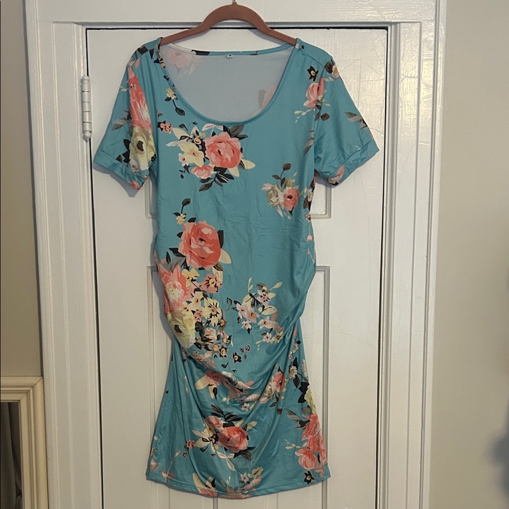 Maternity Floral Blue Dress